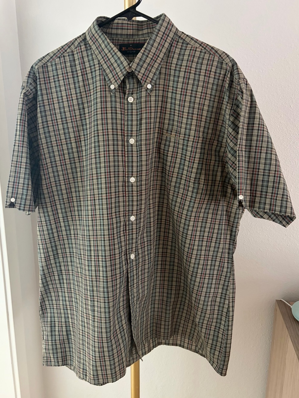Ben Sherman Men's Short-Sleeve Button-Down Plaid Shirt - Green Multi